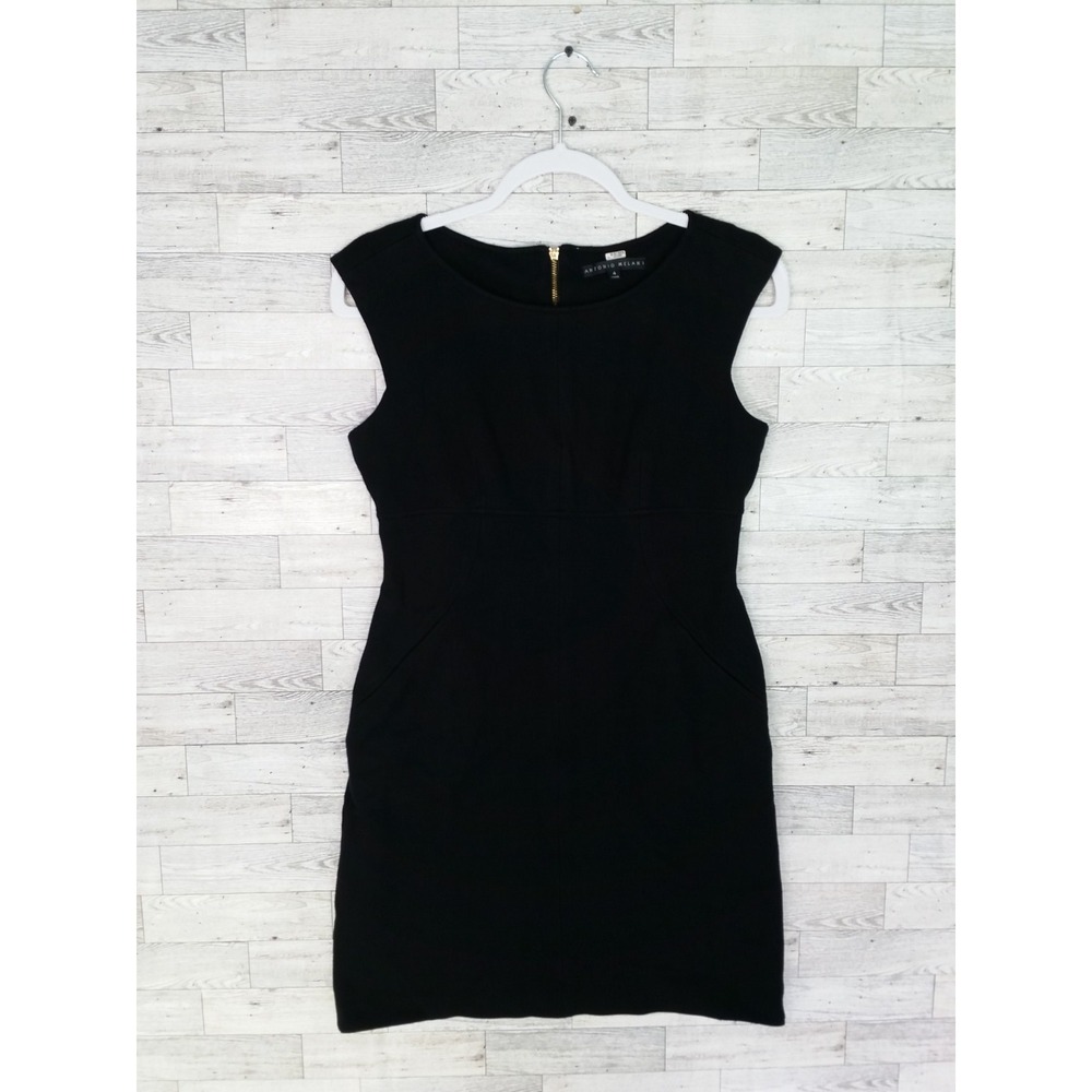 Women's Antonio Melani Black Sheath Dress Long Sleeve Boat Neck Size 4 Career